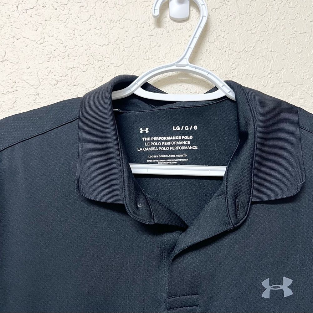 Under Armour The Performance Polo Short Sleeve Golf Shirt Black Blue Size L - Picture 3 of 5
